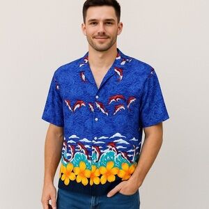 EL Noveno Mandamiento Hawaiian red dolphins shirt size medium